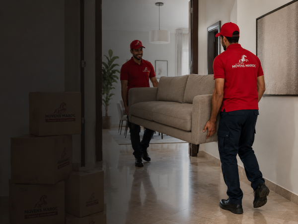 Déménageurs chargeant des meubles formule Eco MOVENS MAROC