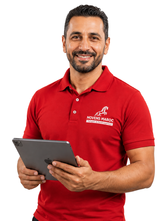 Conseiller et expert en logistique MOVENS MAROC souriant avec une tablette
